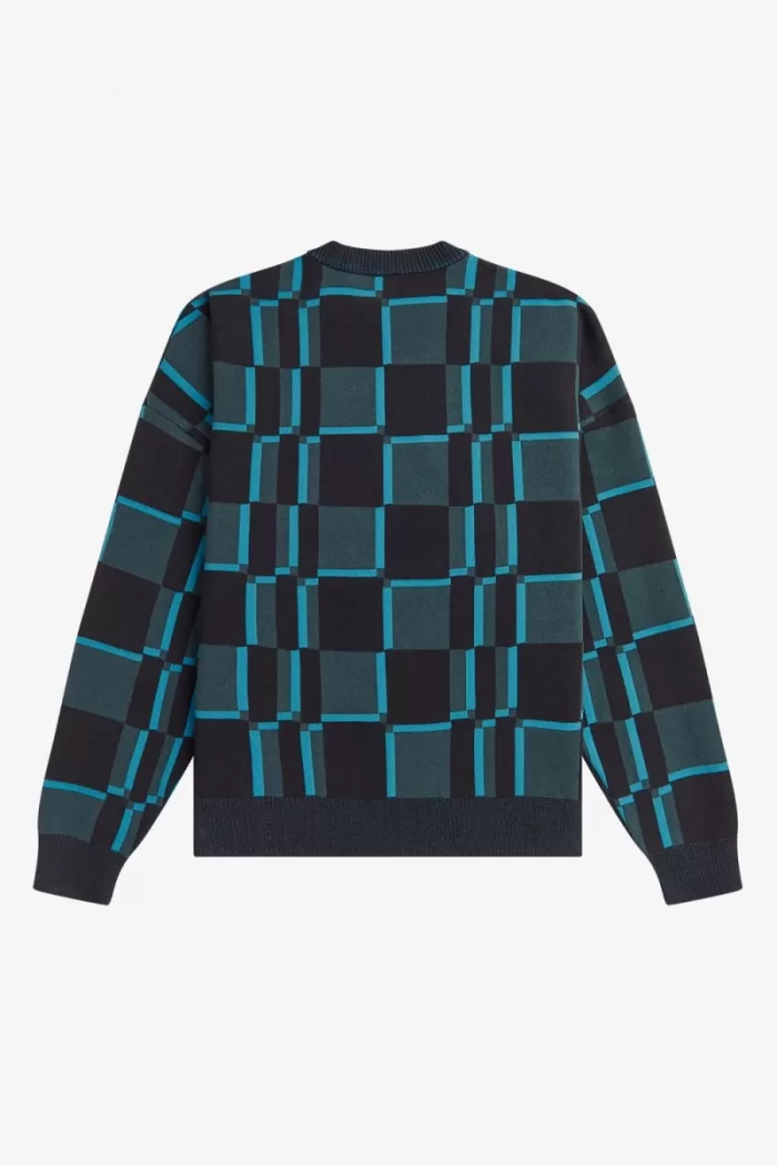 Fred Perry Chequerboard Women’s Jumper Cyber Blue | PXEWZ7480