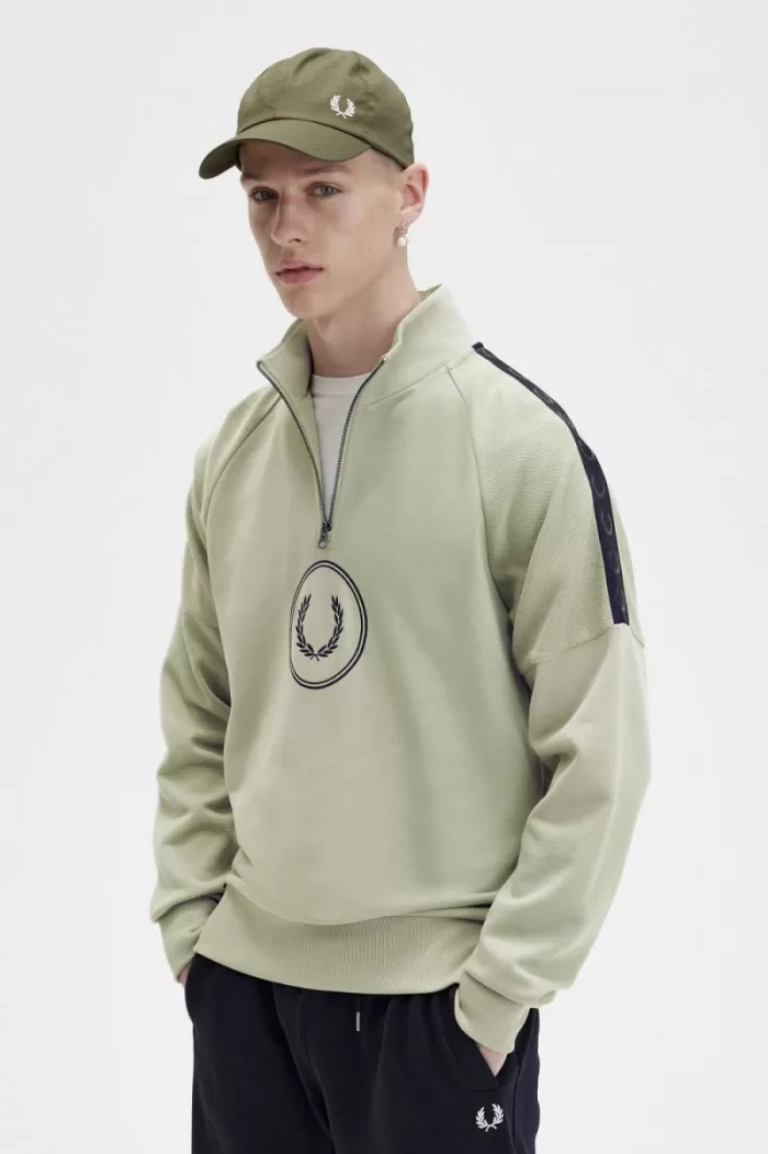 Fred Perry Circle Branding Half-Zip Men’s Sweatshirts Mint | MJIYA6042