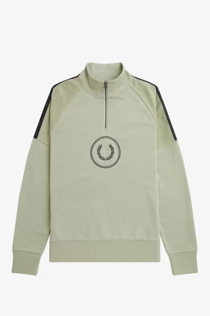 Fred Perry Circle Branding Half-Zip Men’s Sweatshirts Mint | MJIYA6042