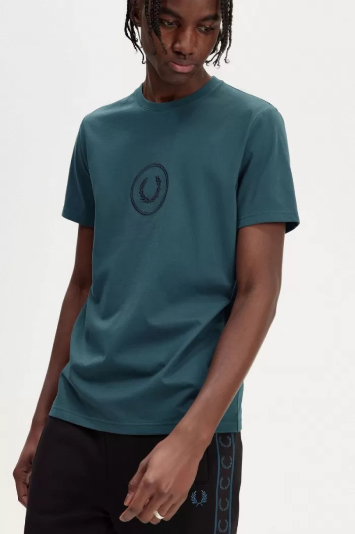 Fred Perry Circle Branding Men’s T-Shirt Petrol Blue | NFEMC3485