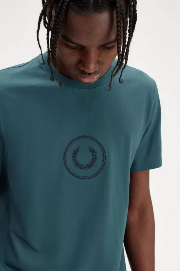 Fred Perry Circle Branding Men’s T-Shirt Petrol Blue | NFEMC3485