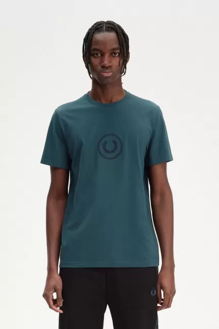 Fred Perry Circle Branding Men’s T-Shirt Petrol Blue | NFEMC3485