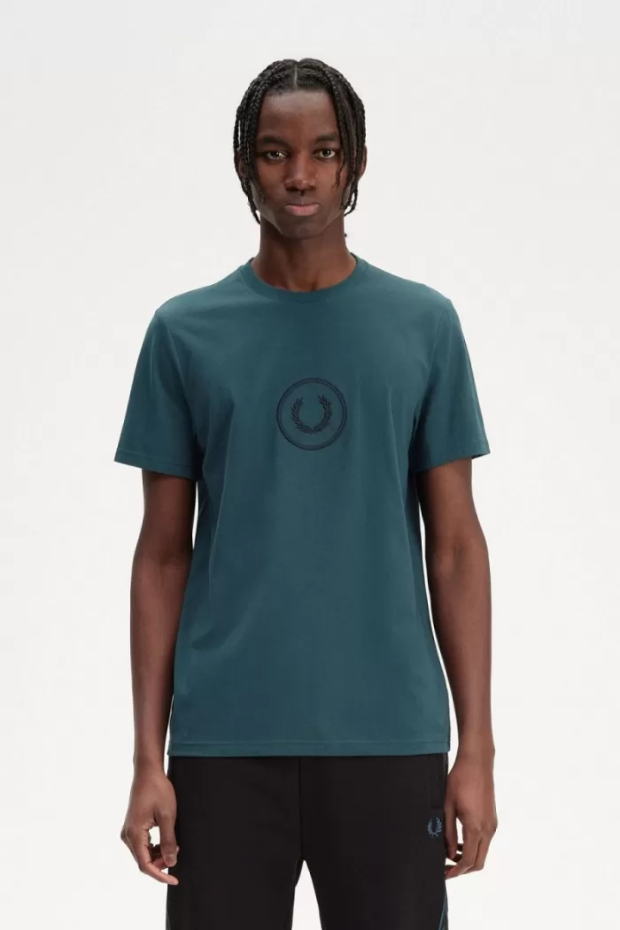 Fred Perry Circle Branding Men’s T-Shirt Petrol Blue | NFEMC3485