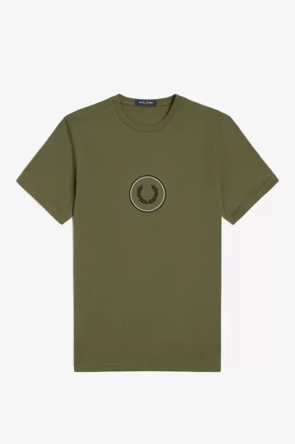 Fred Perry Circle Branding Men’s T-Shirt Uniform Green Black | MVXIR9765