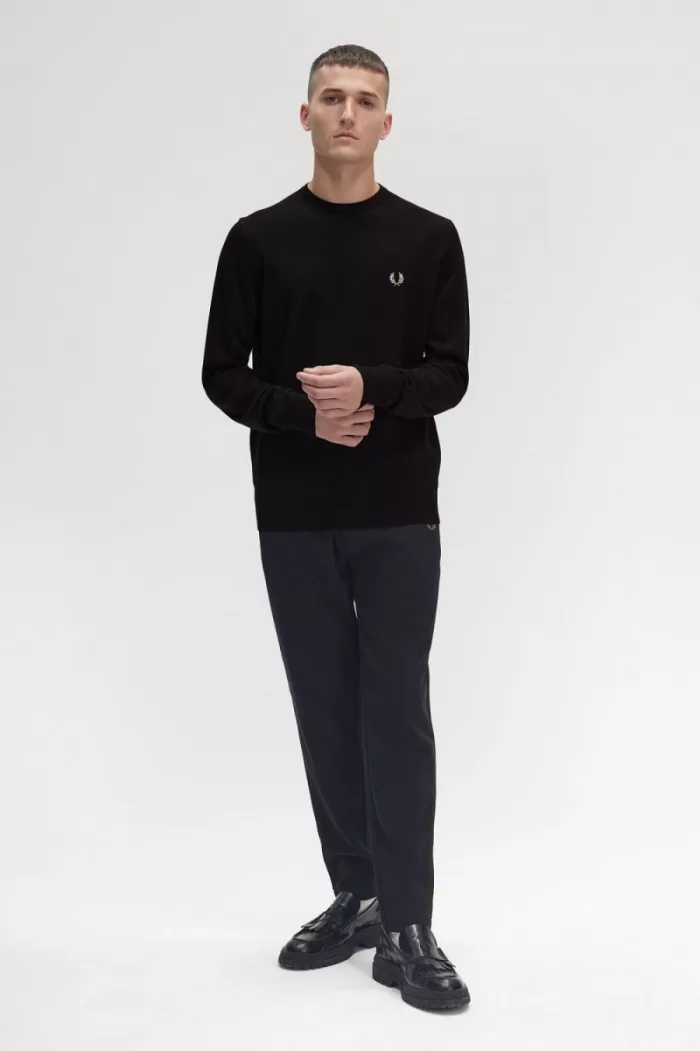 Fred Perry Classic Crew Neck Men’s Jumper Black | ELWFK0689