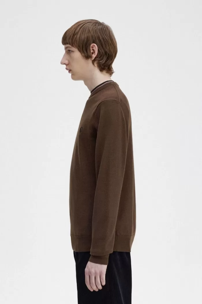 Fred Perry Classic Crew Neck Men’s Jumper Burnt Tobacco | WCTSG3947