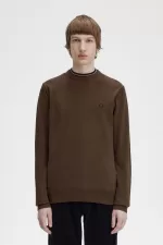 Fred Perry Classic Crew Neck Men’s Jumper Burnt Tobacco | WCTSG3947