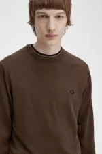 Fred Perry Classic Crew Neck Men’s Jumper Burnt Tobacco | WCTSG3947