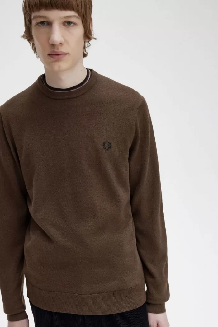 Fred Perry Classic Crew Neck Men’s Jumper Burnt Tobacco | WCTSG3947