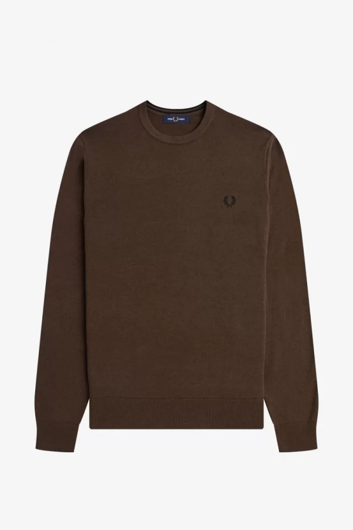 Fred Perry Classic Crew Neck Men’s Jumper Burnt Tobacco | WCTSG3947