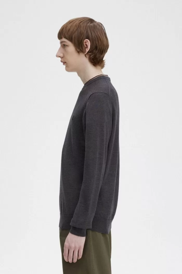 Fred Perry Classic Crew Neck Men’s Jumper Dark Grey Marl | ARXDU3759