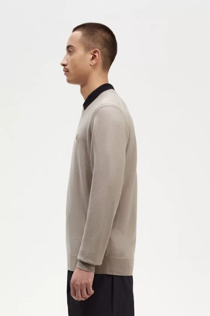 Fred Perry Classic Crew Neck Men’s Jumper Dark Oatmeal | BXOHE4201