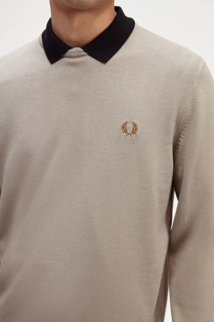 Fred Perry Classic Crew Neck Men’s Jumper Dark Oatmeal | BXOHE4201