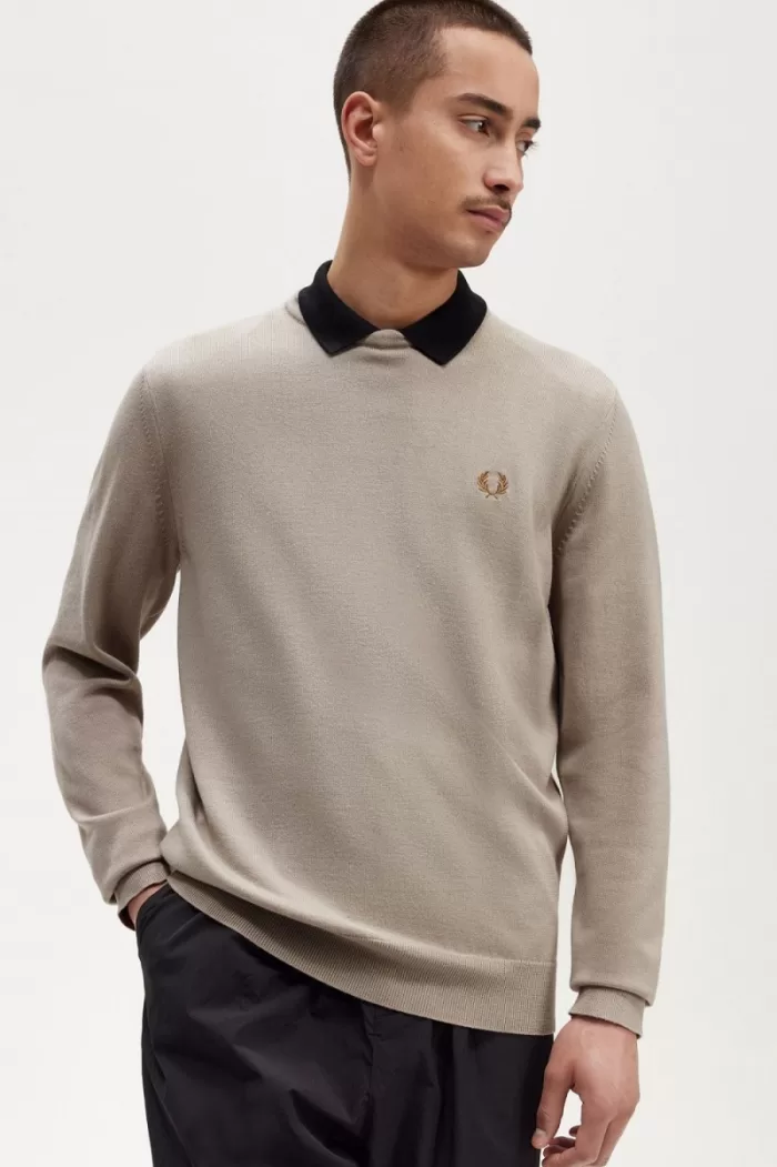 Fred Perry Classic Crew Neck Men’s Jumper Dark Oatmeal | BXOHE4201