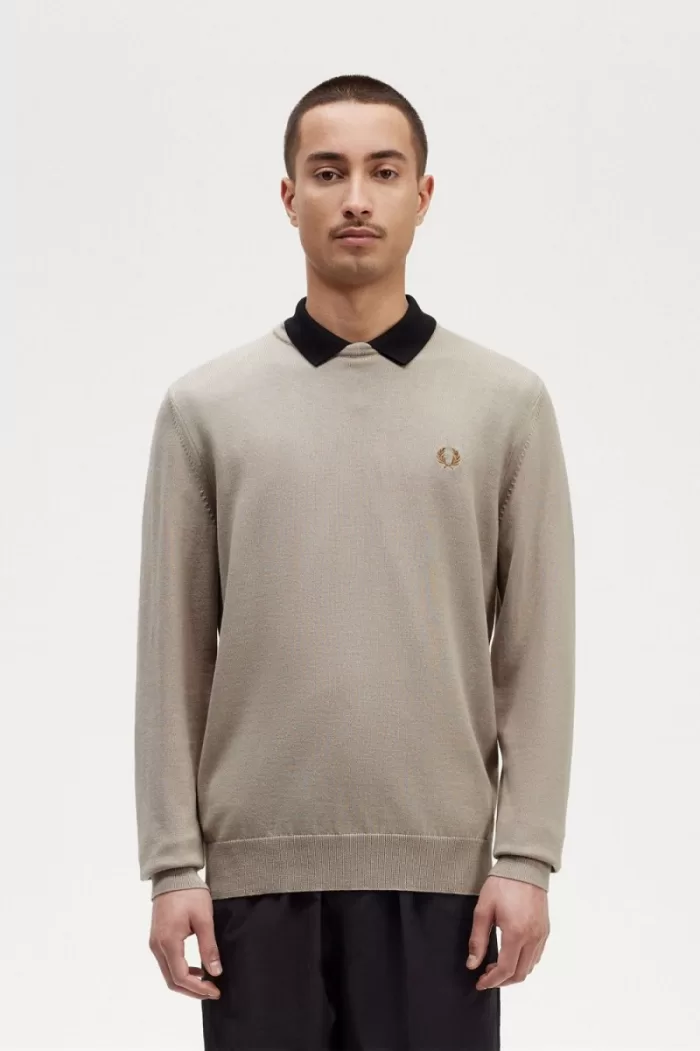 Fred Perry Classic Crew Neck Men’s Jumper Dark Oatmeal | BXOHE4201