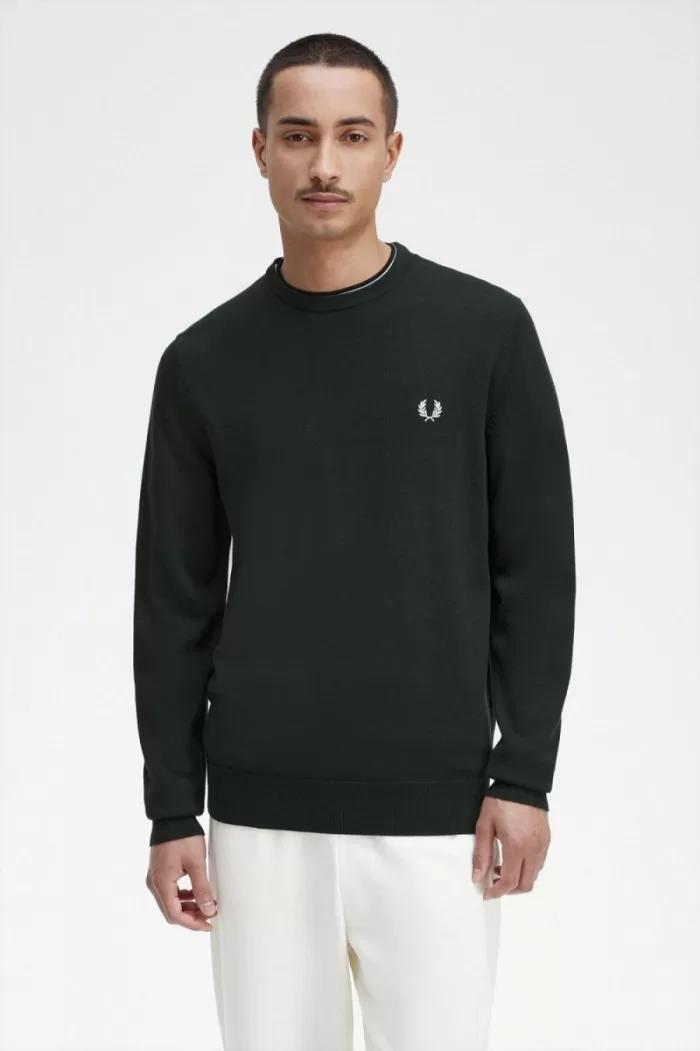 Fred Perry Classic Crew Neck Men’s Jumper Night Green | MUHAB9830