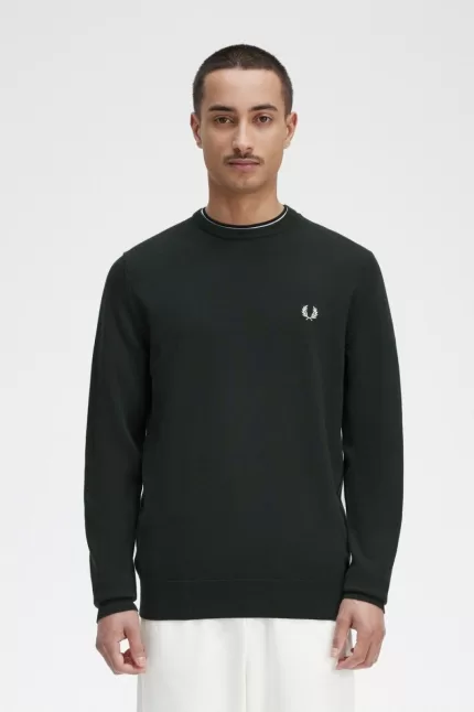 Fred Perry Classic Crew Neck Men’s Jumper Night Green | MUHAB9830