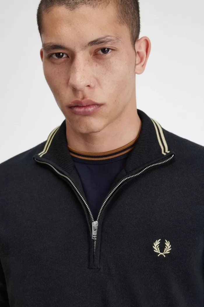 Fred Perry Classic Half Zip Men’s Jumper Black | KJLQS0637