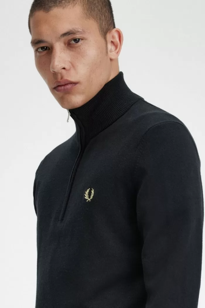 Fred Perry Classic Half Zip Men’s Jumper Black | KJLQS0637