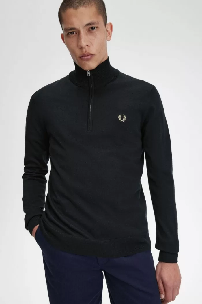 Fred Perry Classic Half Zip Men’s Jumper Black | KJLQS0637