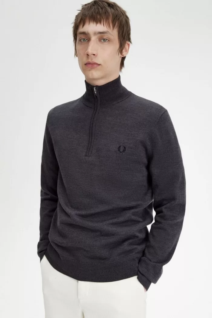 Fred Perry Classic Half Zip Men’s Jumper Dark Grey Marl | VCJDX1735