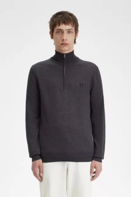 Fred Perry Classic Half Zip Men’s Jumper Dark Grey Marl | VCJDX1735