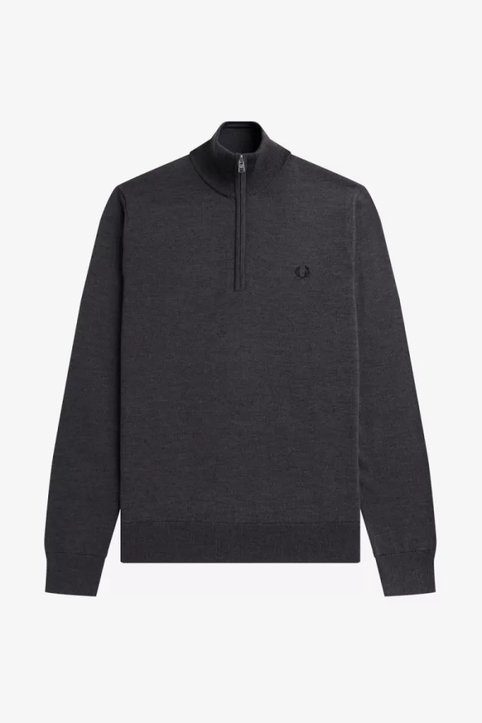 Fred Perry Classic Half Zip Men’s Jumper Dark Grey Marl | VCJDX1735