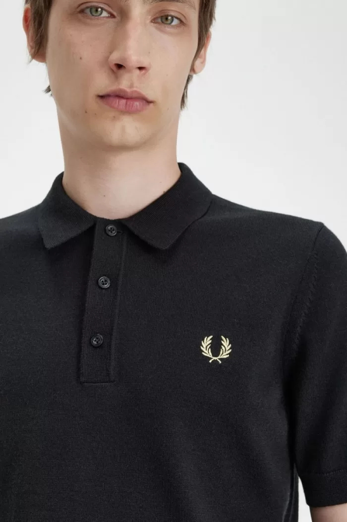 Fred Perry Classic Knitted Men’s Shirt Black | BQWXV2831