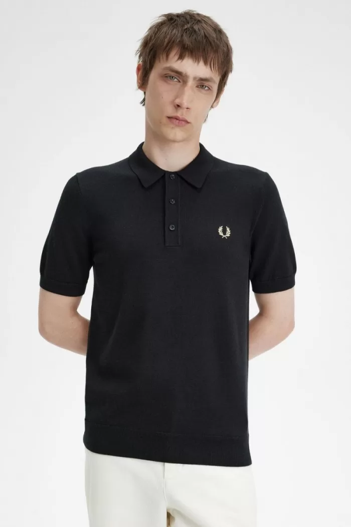 Fred Perry Classic Knitted Men’s Shirt Black | BQWXV2831