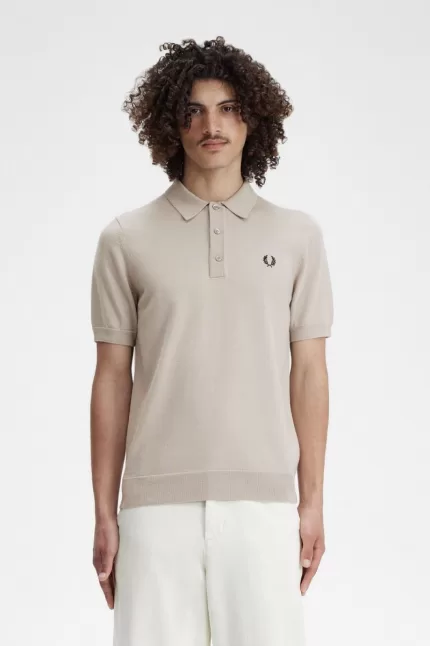 Fred Perry Classic Knitted Men’s Shirt Dark Oatmeal | TVPWB1072