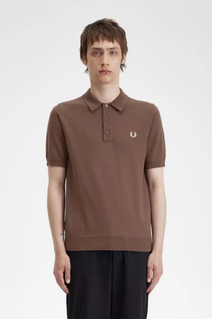 Fred Perry Classic Knitted Men’s Shirt Dark Red | HITPY7629