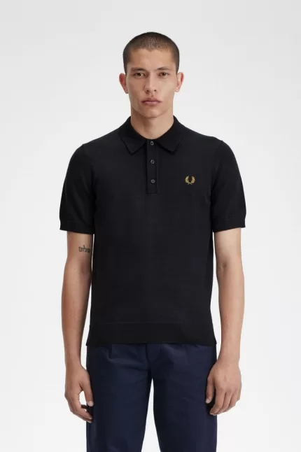 Fred Perry Classic Knitted Men’s Shirt Navy | JCBYE7594