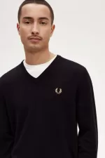 Fred Perry Classic V-Neck Men’s Jumper Black | YCVQP0698