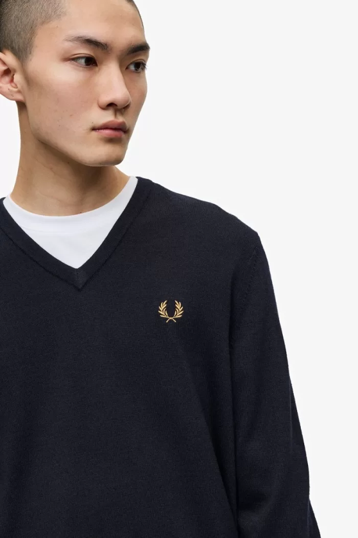 Fred Perry Classic V-Neck Men’s Jumper Navy | VIJBT0159