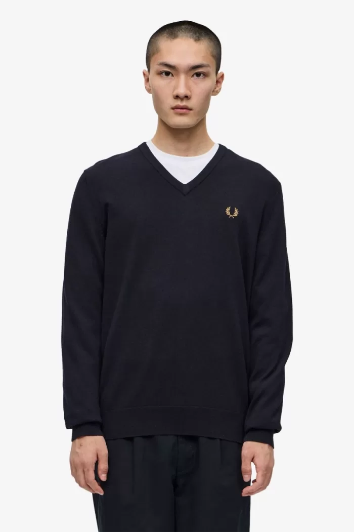 Fred Perry Classic V-Neck Men’s Jumper Navy | VIJBT0159