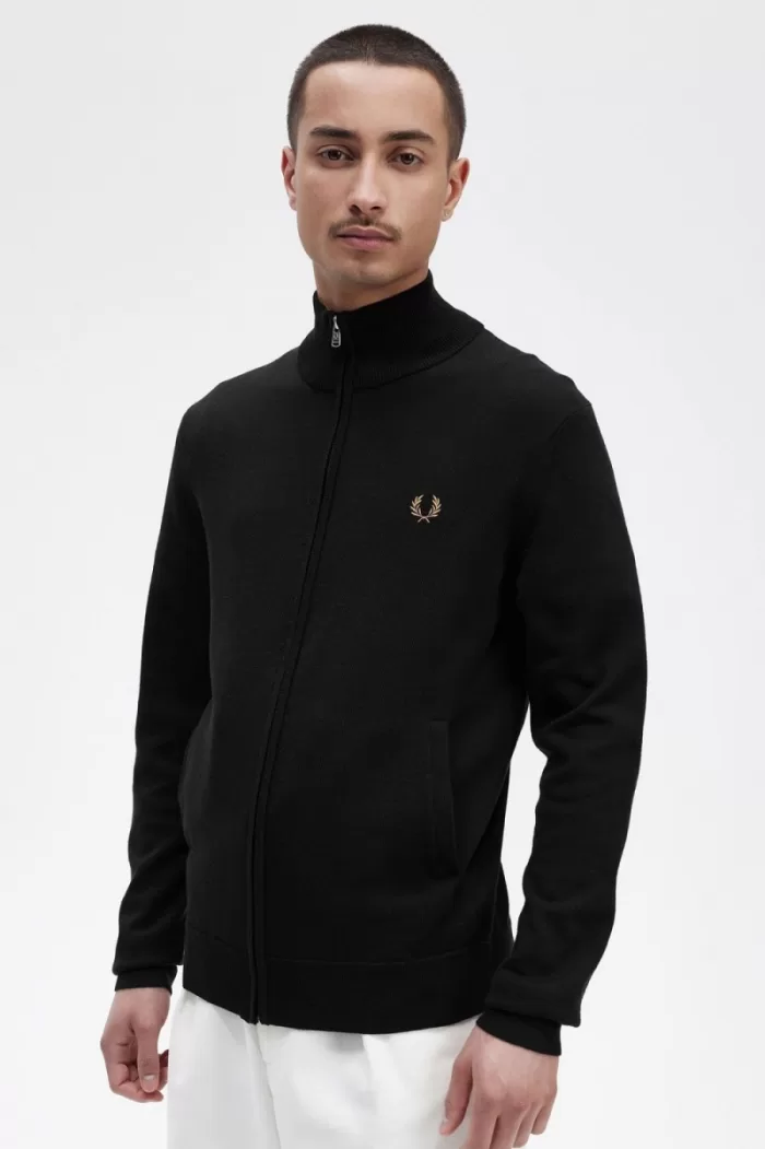 Fred Perry Classic Zip Through Men’s Cardigan Black | XROCG4061