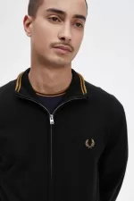 Fred Perry Classic Zip Through Men’s Cardigan Black | XROCG4061