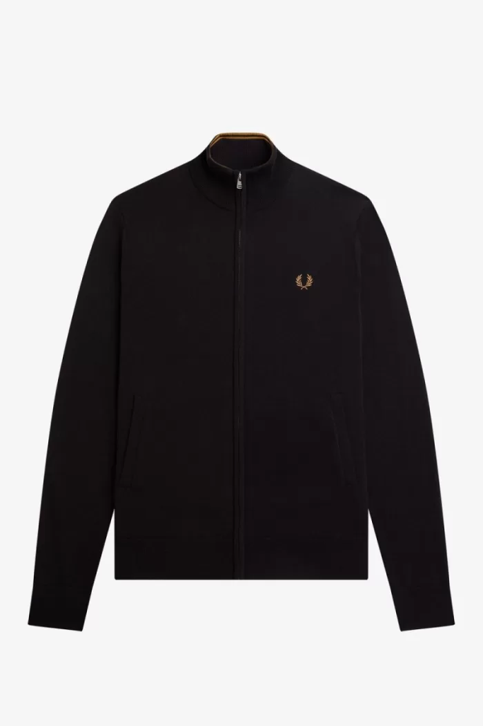 Fred Perry Classic Zip Through Men’s Cardigan Black | XROCG4061