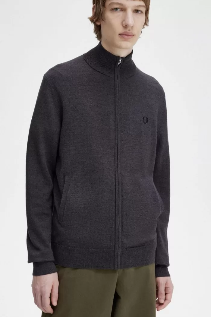 Fred Perry Classic Zip Through Men’s Cardigan Dark Grey Marl | HFKWT9063