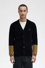 Fred Perry Colour Block Chenille Men’s Cardigan Black | BVXIA6497