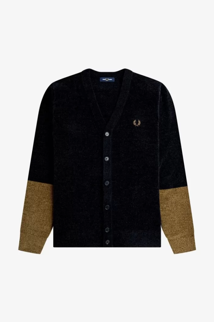 Fred Perry Colour Block Chenille Men’s Cardigan Black | BVXIA6497