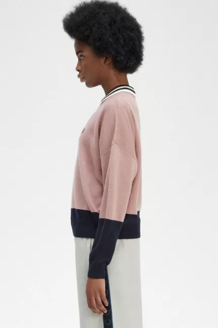 Fred Perry Colour Block Women’s Jumper Dusty Rose Pink | VRHJA0495