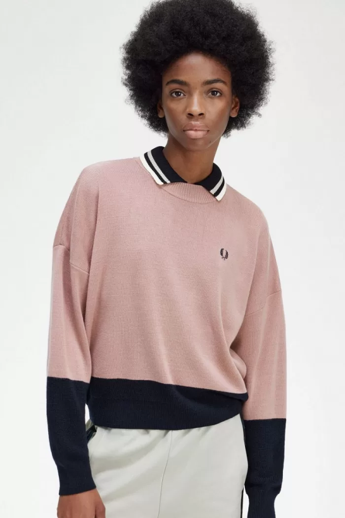 Fred Perry Colour Block Women’s Jumper Dusty Rose Pink | VRHJA0495