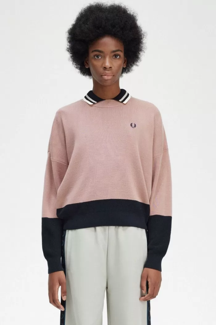 Fred Perry Colour Block Women’s Jumper Dusty Rose Pink | VRHJA0495