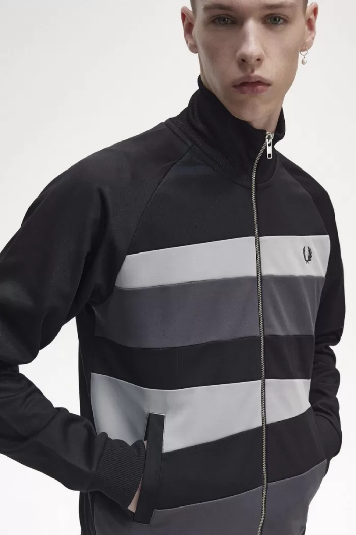 Fred Perry Contrast Panel Men’s Track Jackets Black | FUKLT7103