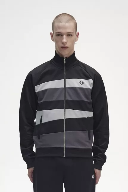 Fred Perry Contrast Panel Men’s Track Jackets Black | FUKLT7103