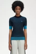 Fred Perry Contrast Rib Short Sleeve Women’s Jumper Black | XHFQO7019