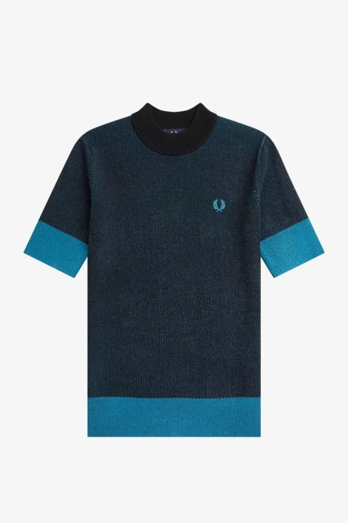 Fred Perry Contrast Rib Short Sleeve Women’s Jumper Black | XHFQO7019