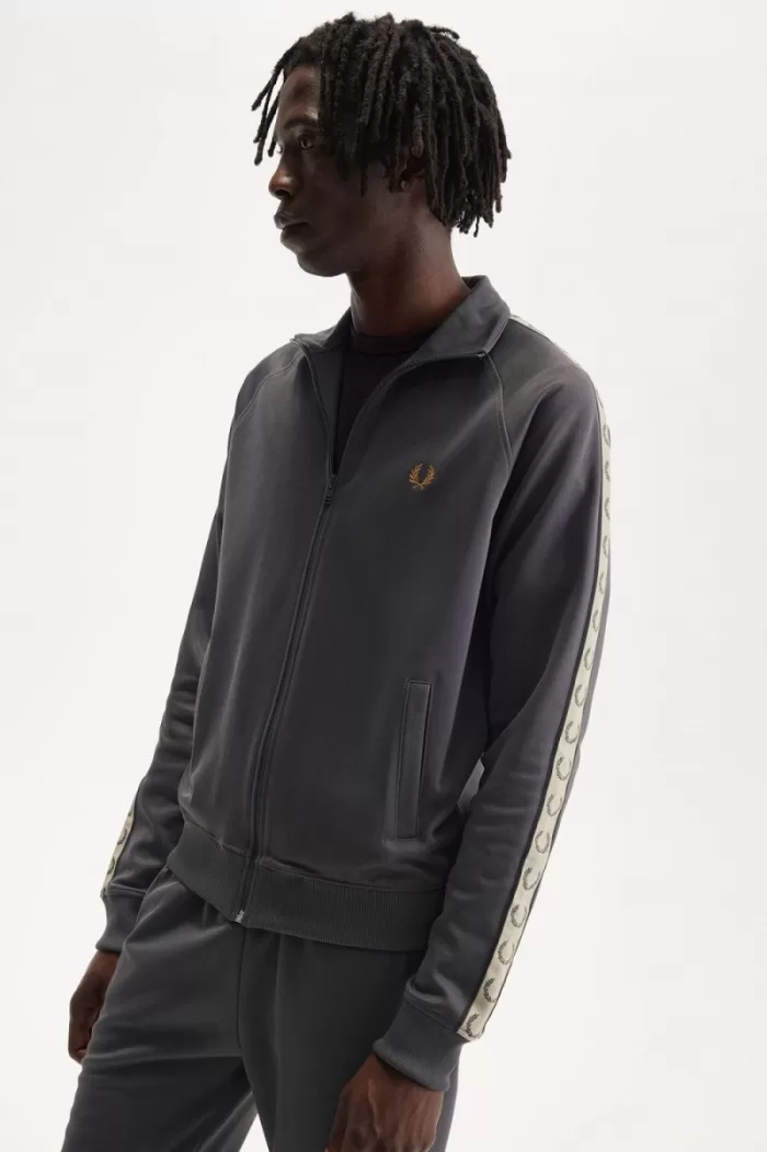 Fred Perry Contrast Tape Men’s Track Jackets Anchor Grey Black | MYTAZ6384