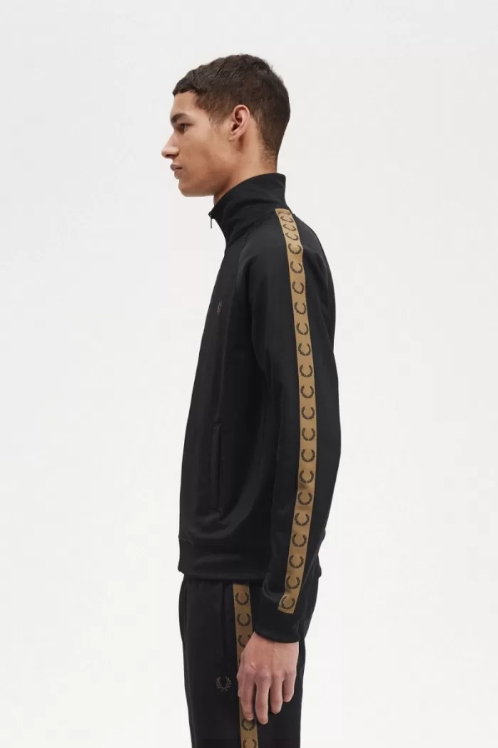 Fred Perry Contrast Tape Men’s Track Jackets Black Brown | DSXBJ1632